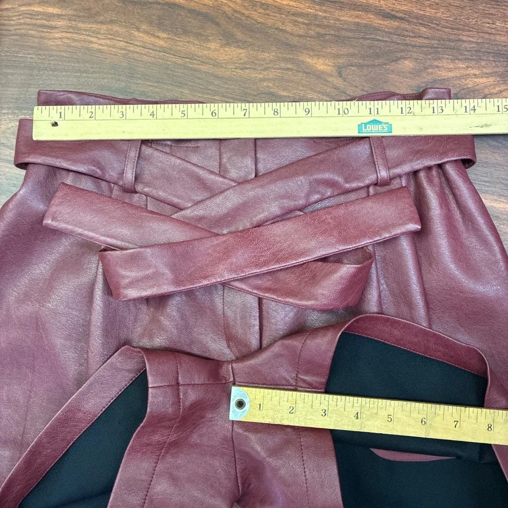BCBGMAXAZRIA Faux Leather Shorts Womens Small Deep Red NWT Paperbag Waist Belted